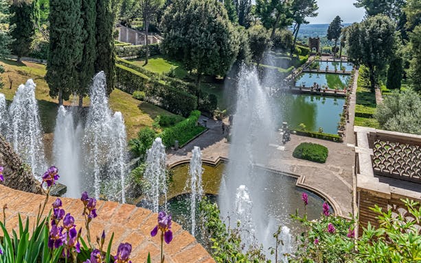 Villa d'Este fountains with gardens and water features in Tivoli, Italy.