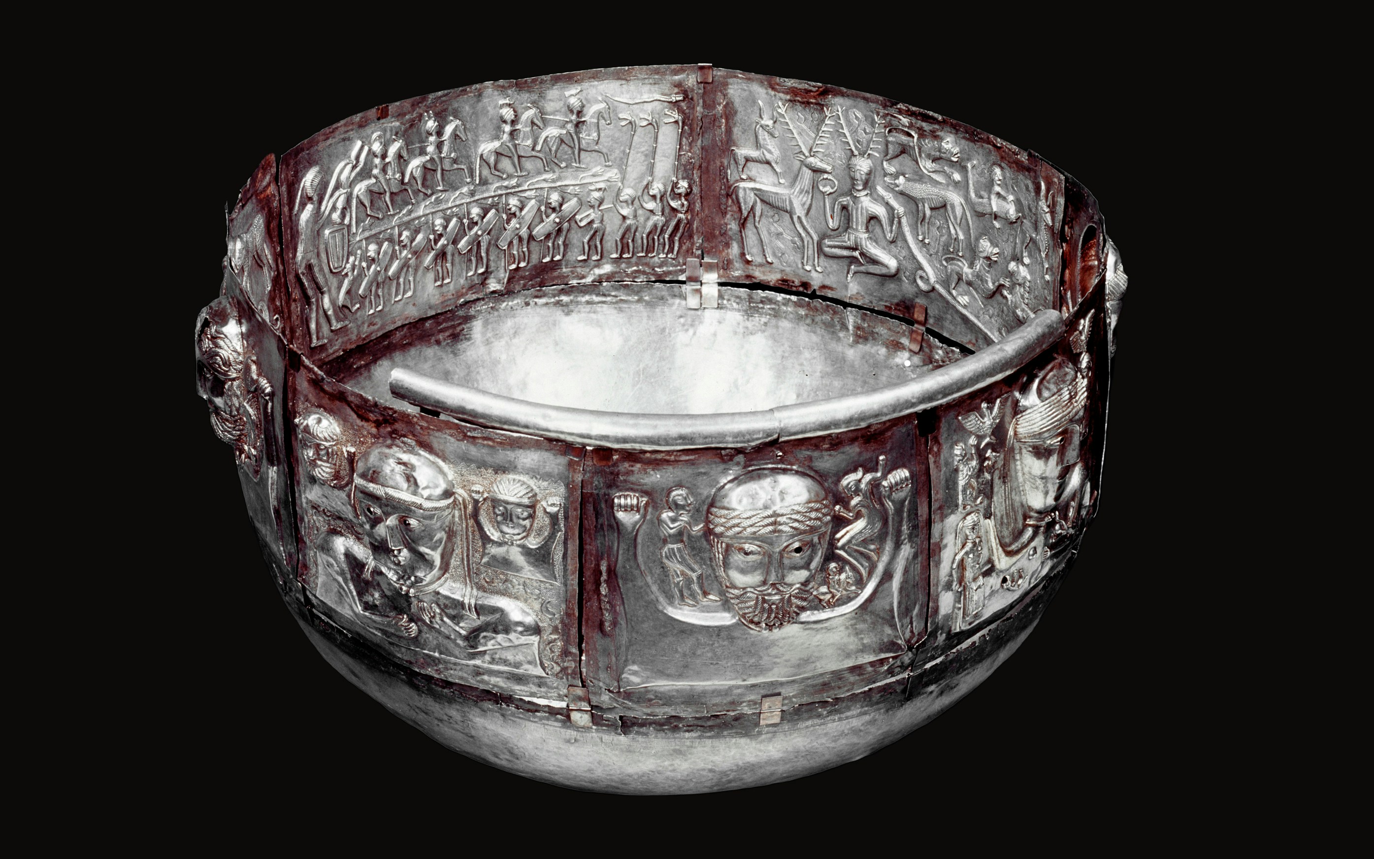 Gundestrup Cauldron with intricate carvings, The National Museum of Denmark.