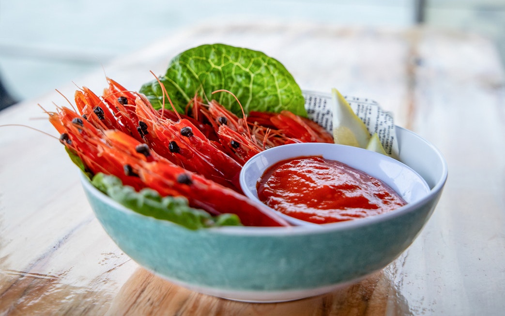 Prawns with cocktail sauce served on a Sunset Sightseeing Cruise at Phillip Island.