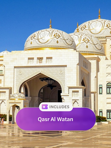 Qasr al Watan palace exterior with ornate domes in Abu Dhabi.