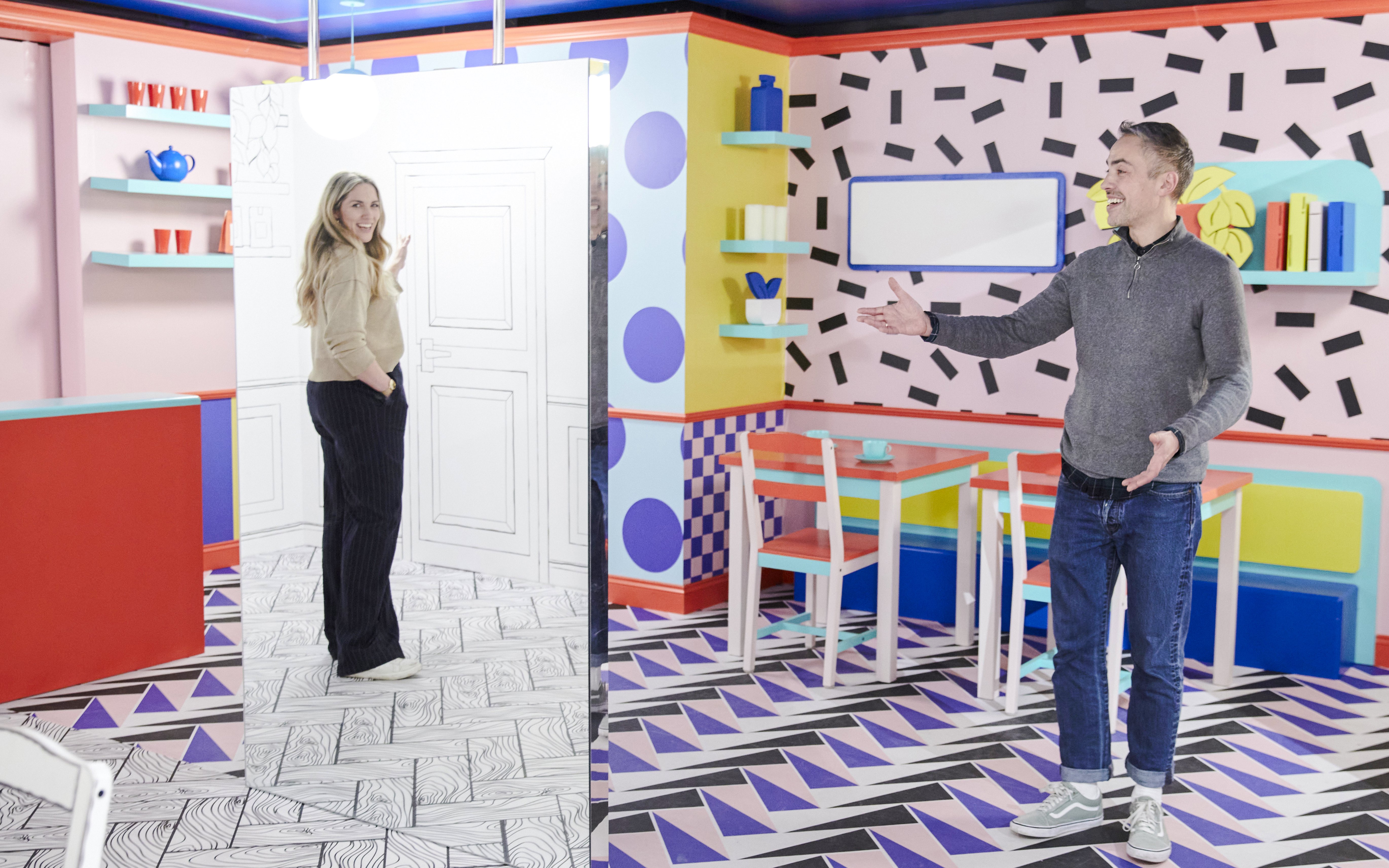 Guests interacting with optical illusions at the Twist Museum in London.