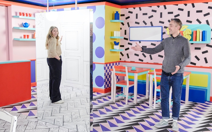 Guests interacting with optical illusions at the Twist Museum in London.
