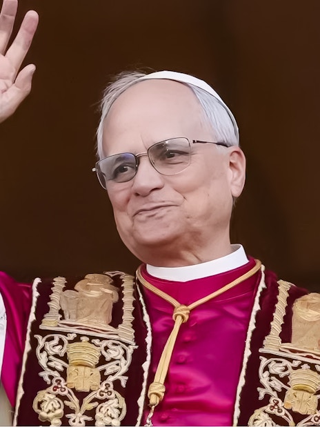 Pope Leo XIV waving during Papal Audience in Vatican City.
