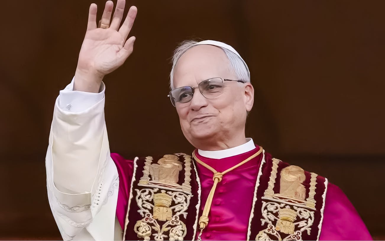 Pope Leo XIV waving during Papal Audience in Vatican City.