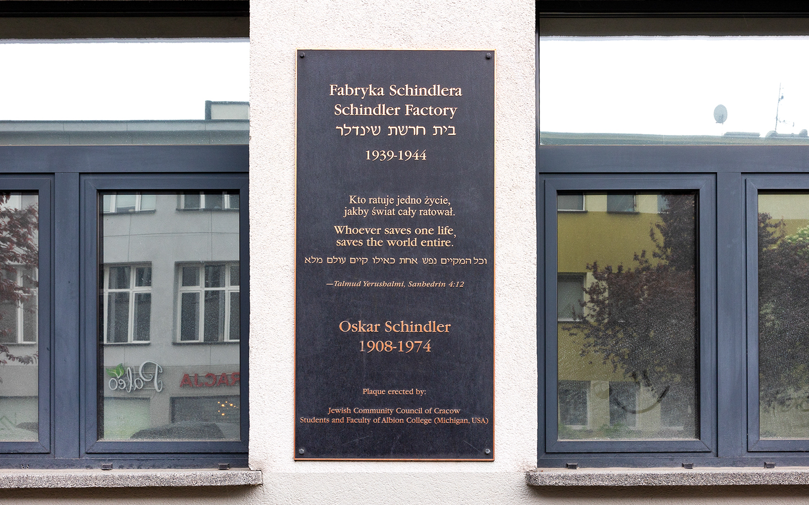 Oskar Schindler memorial plaque at Schindler Factory, Krakow, Poland.