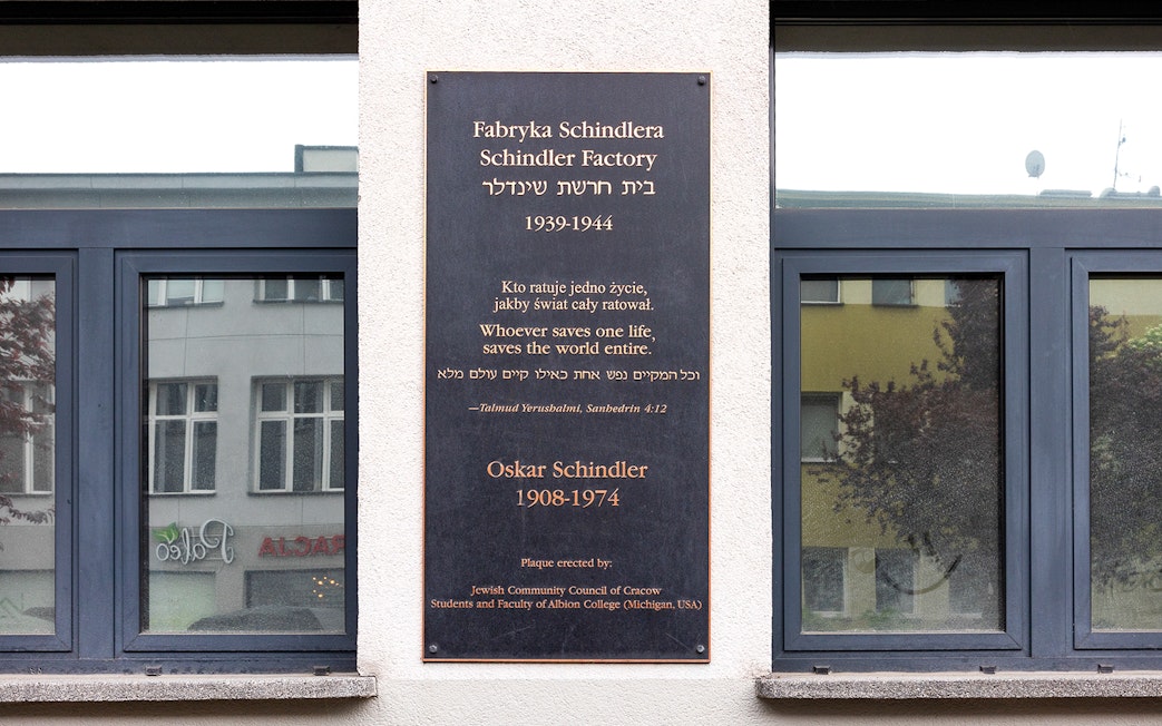 Oskar Schindler memorial plaque at Schindler Factory, Krakow, Poland.