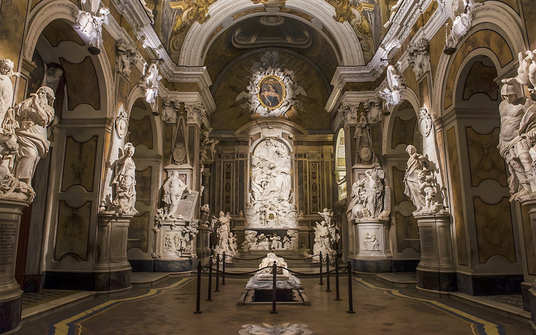 Sansevero Chapel interior with intricate marble sculptures, Naples.