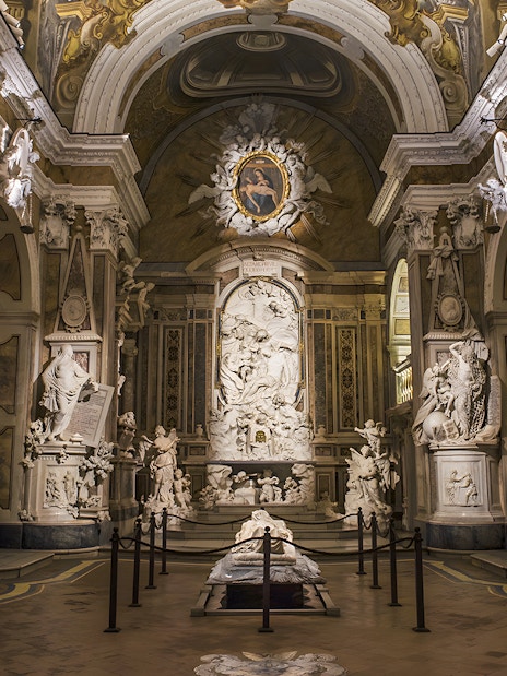 Sansevero Chapel interior with intricate marble sculptures, Naples.