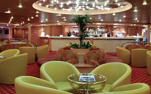 Luxurious seating area on SNAV ferry from Naples to Capri.