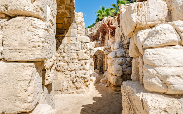 Stone arched walkways at the Roman Theatre in Kom El Deka, Alexandria.