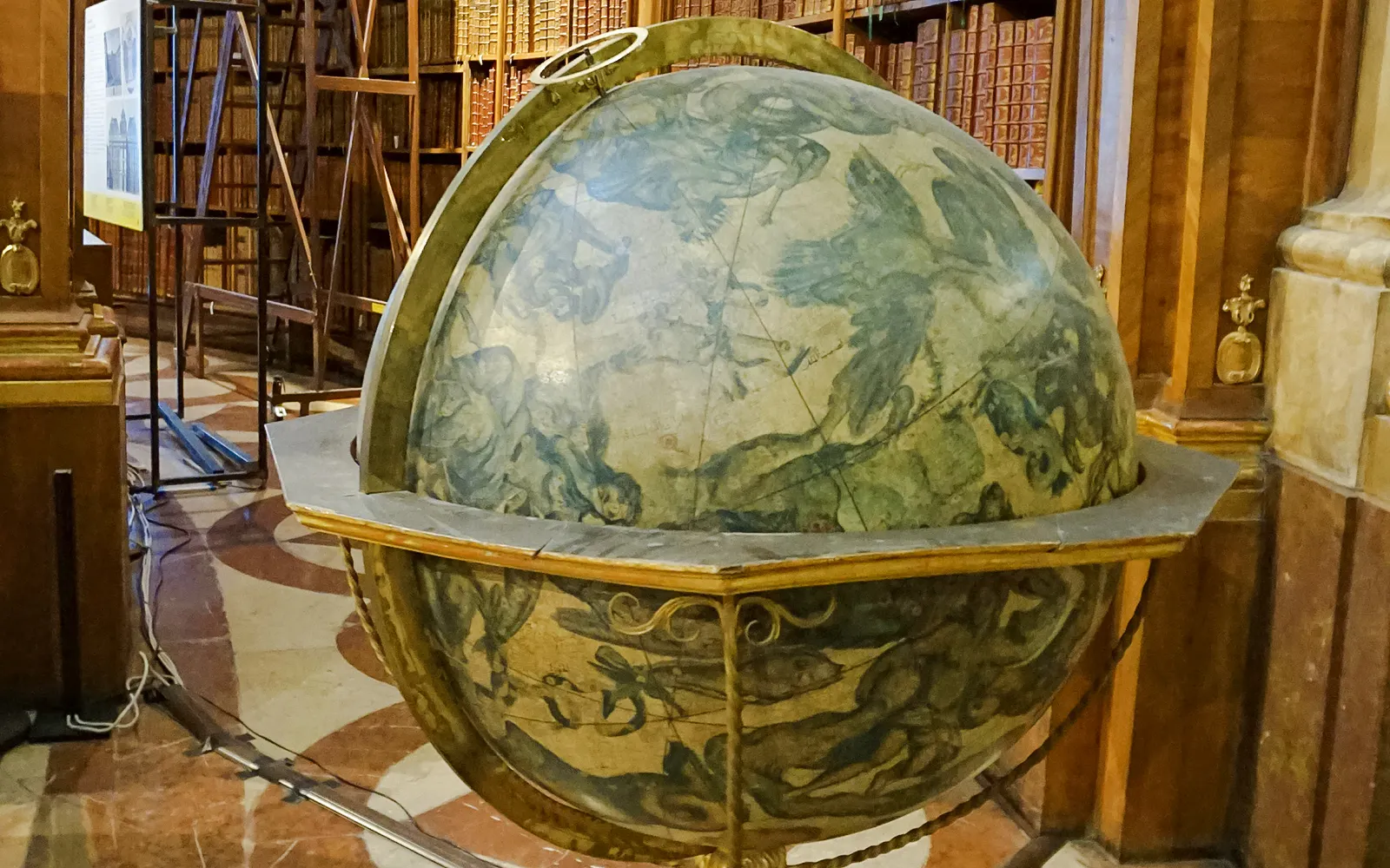 Ancient globe in the main hall of the National Austrian Library, Hofburg Palace.