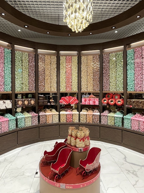 Colorful chocolate display inside Lindt Home of Chocolate Museum, Zurich.