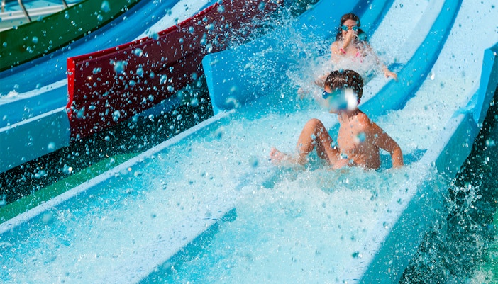 Guests on Dueling Racer at Adventure Cove Waterpark
