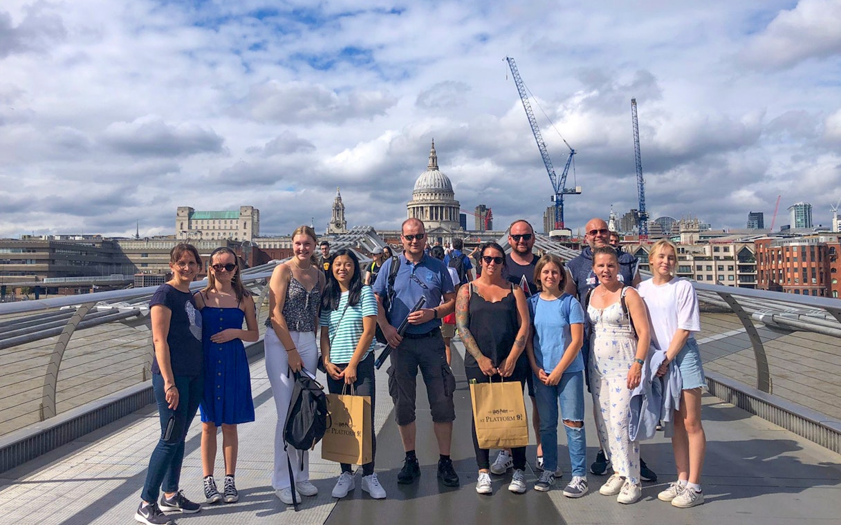 Group on Millennium Bridge during Harry Potter™ Film Locations Guided Tour in London.