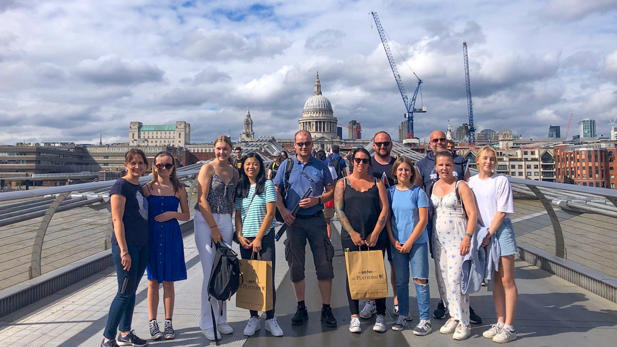Group on Millennium Bridge during Harry Potter™ Film Locations Guided Tour in London.