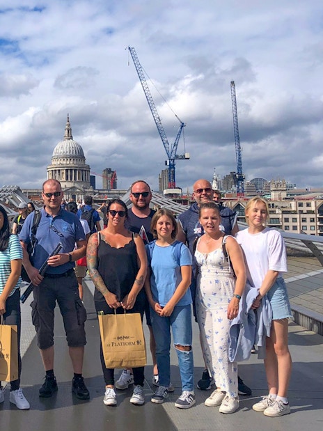 Group on Millennium Bridge during Harry Potter™ Film Locations Guided Tour in London.