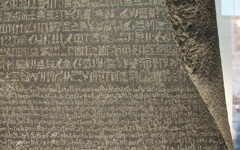 Rosetta Stone inscriptions at the British Museum, London.