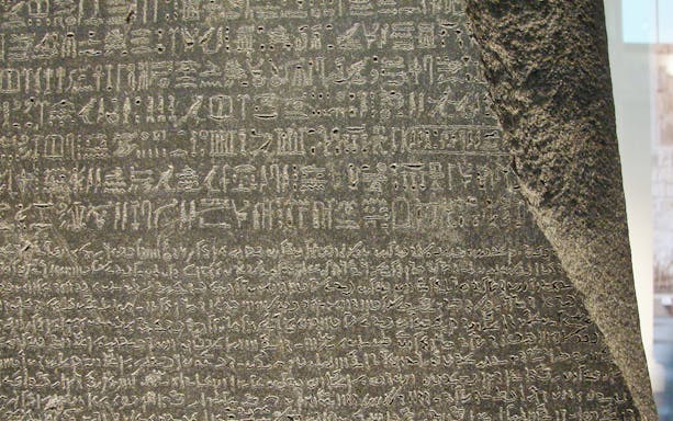 Rosetta Stone inscriptions at the British Museum, London.