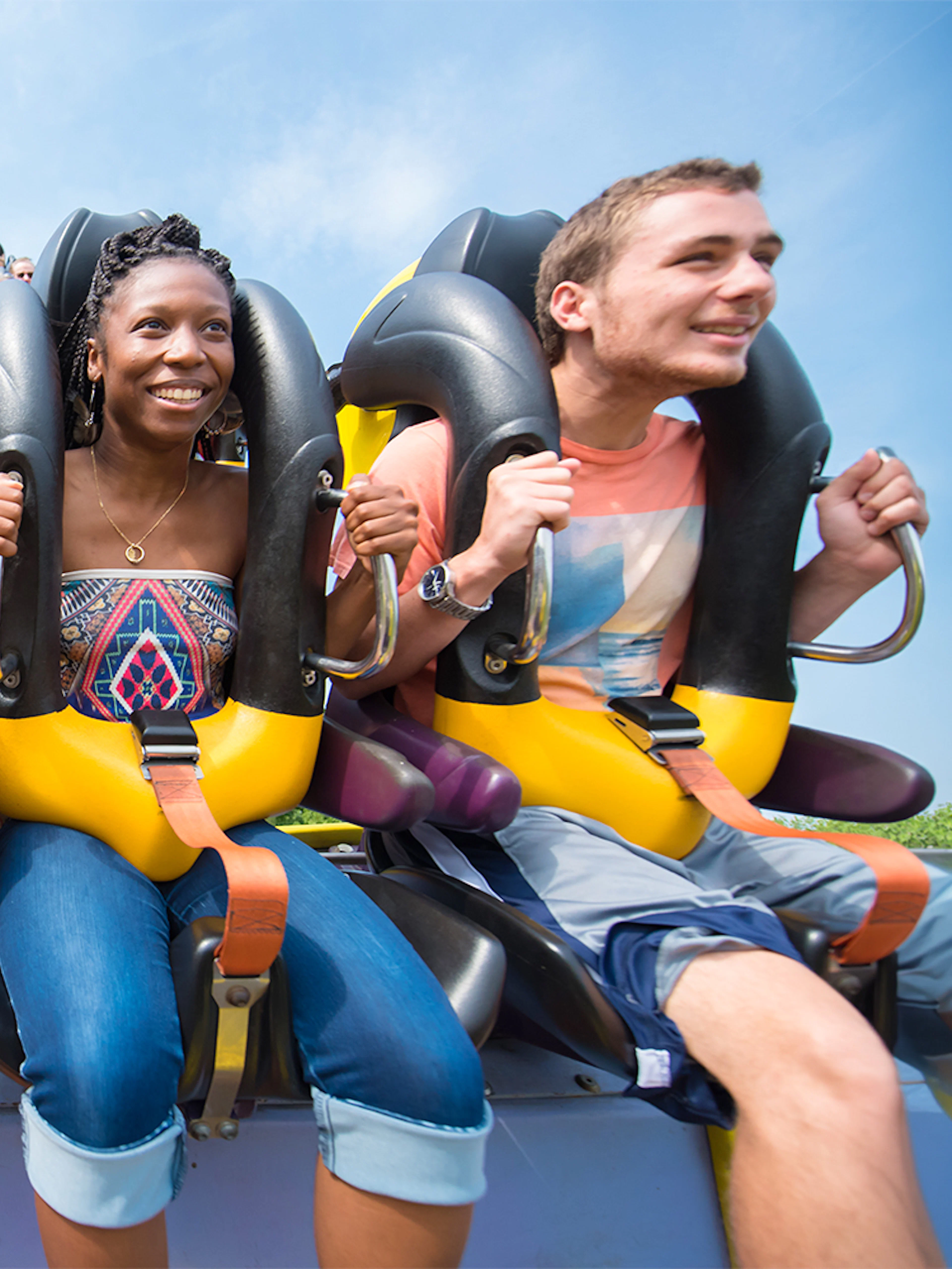 Riders enjoying the Dominator roller coaster at Six Flags King's Dominion.