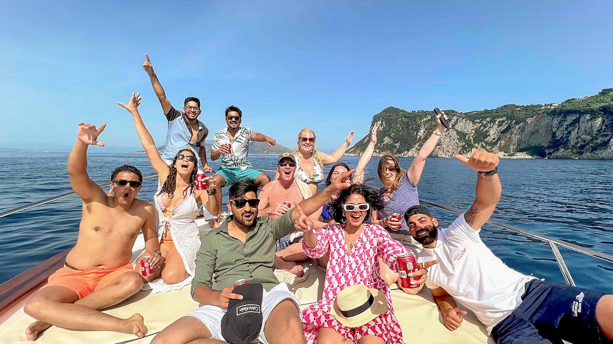 A group of friends on the boat