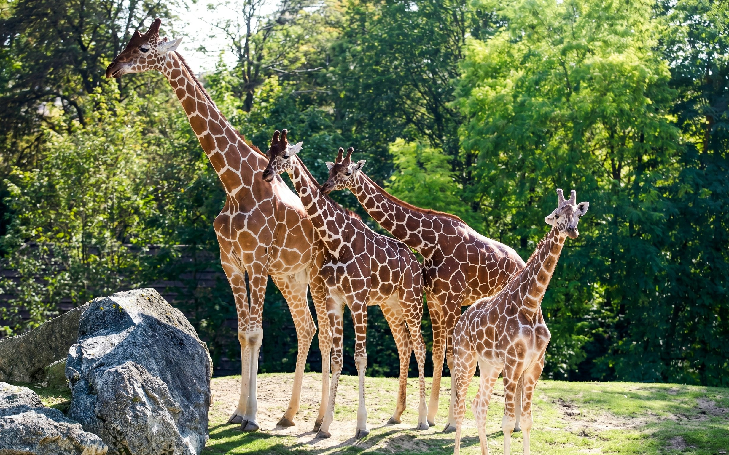 Giraffes standing in the African Savannah Zone at ZooParc de Beauval.