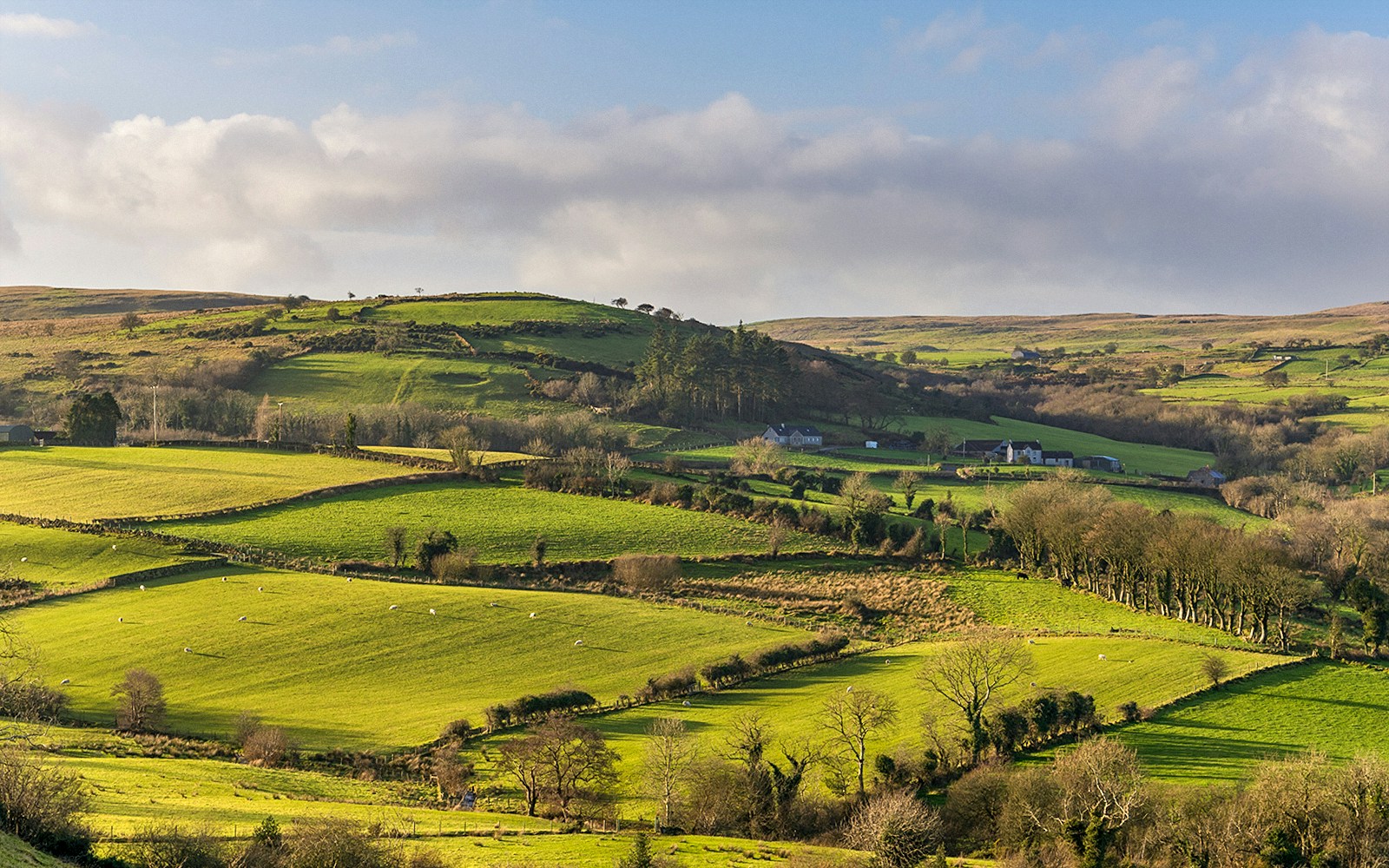 Rolling green hills in Northern Ireland, a filming location for Game of Thrones near Belfast.
