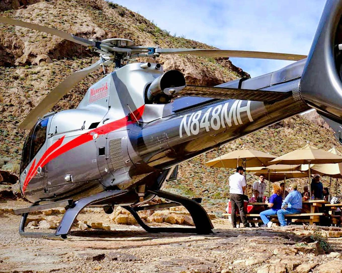 Maverick Helicopters: 90-min Las Vegas to Grand Canyon West Helicopter Tour with Canyon Landing and Champagne