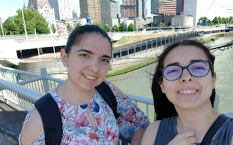 Self-guided city exploration in Rotterdam with modern skyline in background.