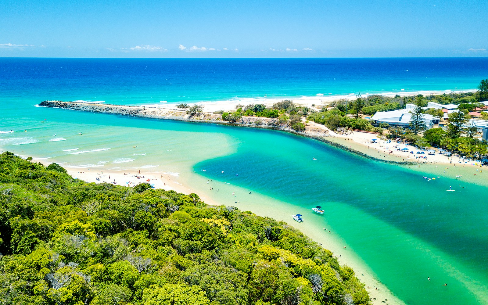 Tallebudgera Creek on a sunny day with blue water on the Gold Coast in Queensland, Australia