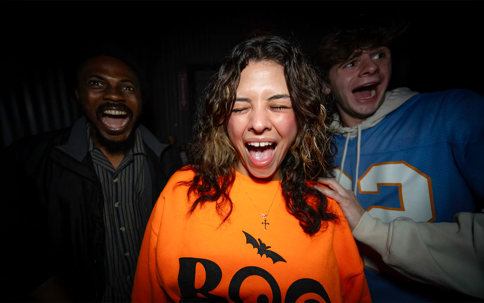 Visitors reacting in the SCarowinds Maze at Six Flags Snicker's Halloween Event.