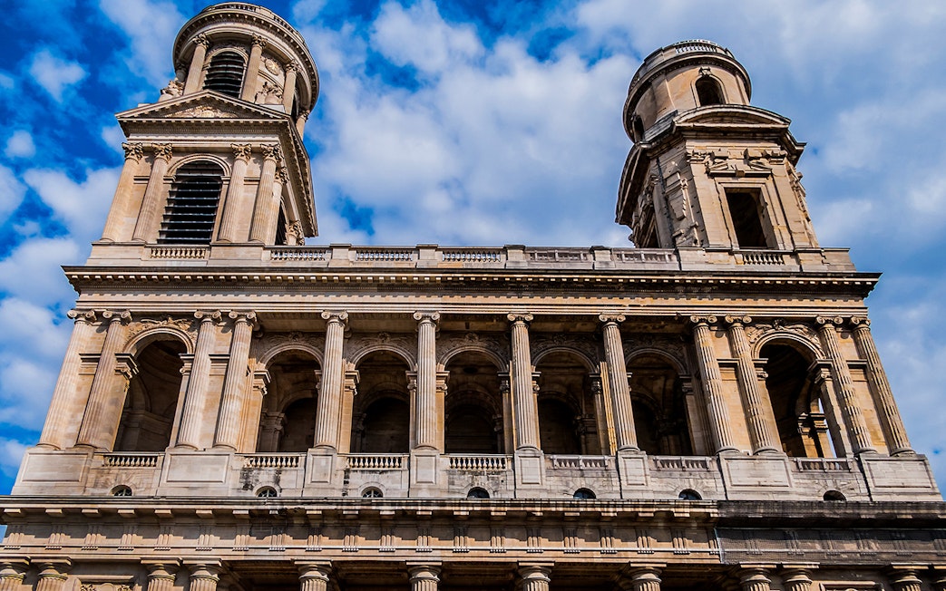 Saint-Sulpice Church facade on a guided walking tour of Saint-Germain-Des-Prés.