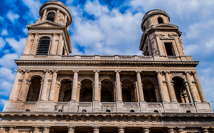 Saint-Sulpice Church facade on a guided walking tour of Saint-Germain-Des-Prés.