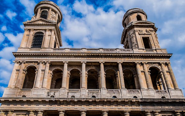 Saint-Sulpice Church facade on a guided walking tour of Saint-Germain-Des-Prés.