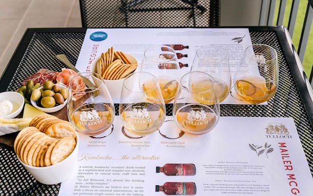 Tulloch Wines tasting with cheese board, featuring olives, crackers, and cured meats in Hunter Valley.