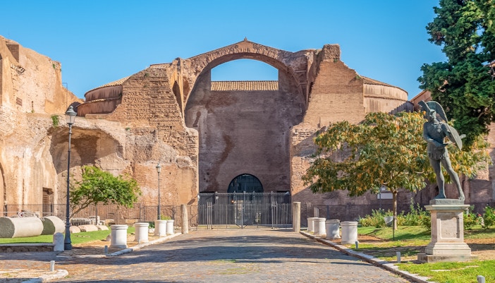 Baths of Diocletian entrance with ancient Roman architecture in Rome.
