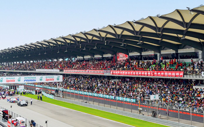 Grandstand view of spectators at Petronas Grand Prix of Malaysia 2023, Sepang International Circuit.