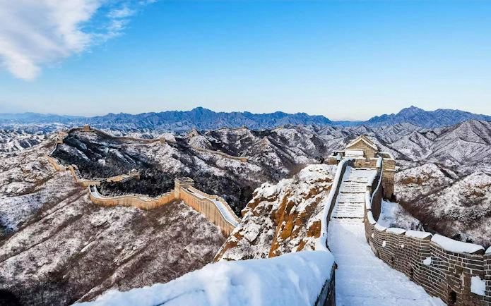 Mutianyu Great Wall covered in snow, Huairou District, Beijing.