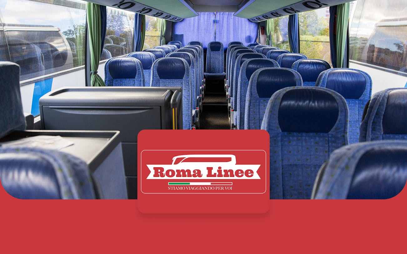 Interior of Roma Linee bus for Rome Fiumicino Airport to Rome Tiburtina route.