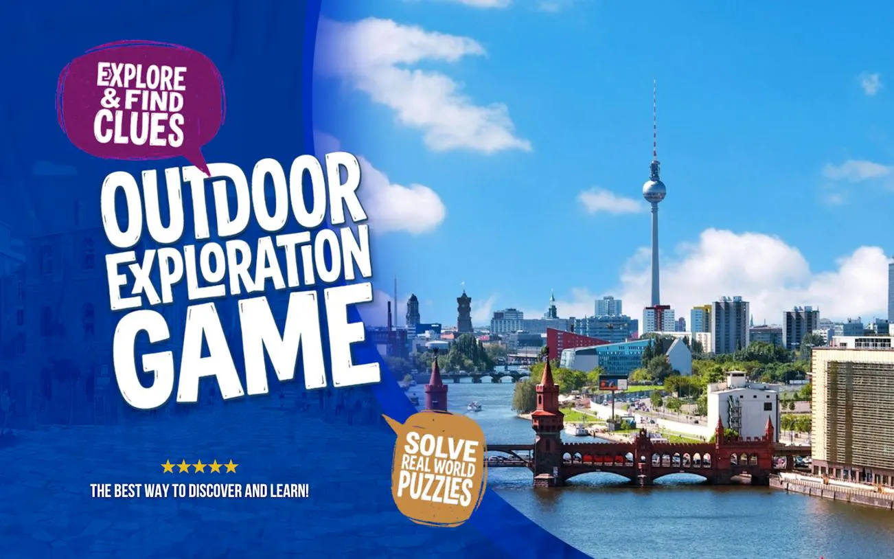 Outdoor exploration game in Berlin featuring the Oberbaum Bridge and TV Tower.
