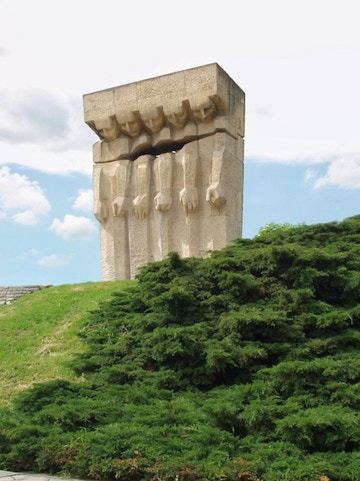 Memorial monument at Plaszow Concentration Camp site, Krakow, Poland.