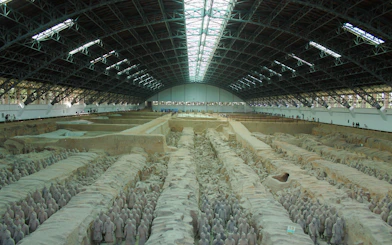 Terracotta Warriors in excavation pit at museum, Chengdu half-day group tour.