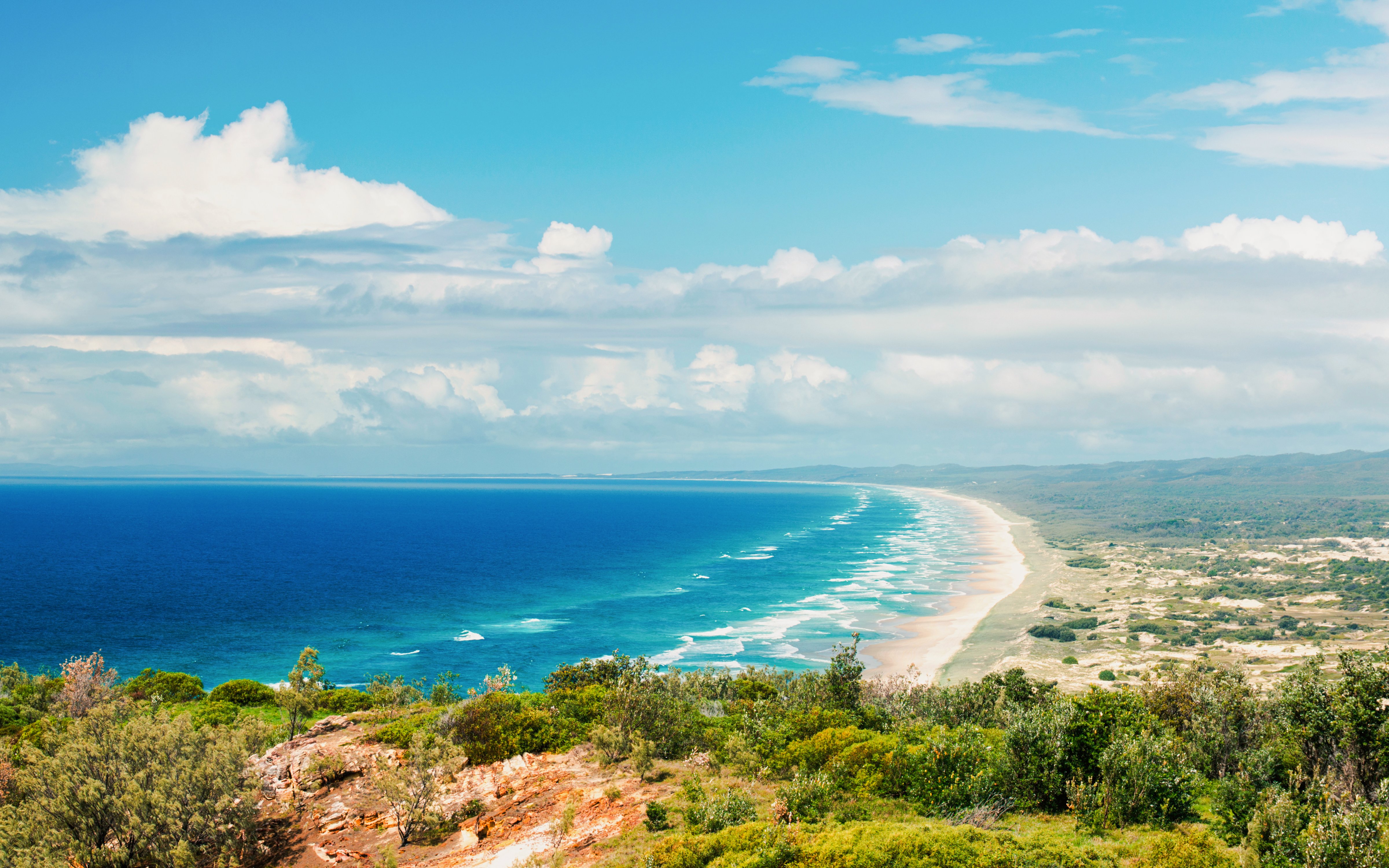 North Point coastline with ocean and sandy beach, Moreton Island, Australia.
