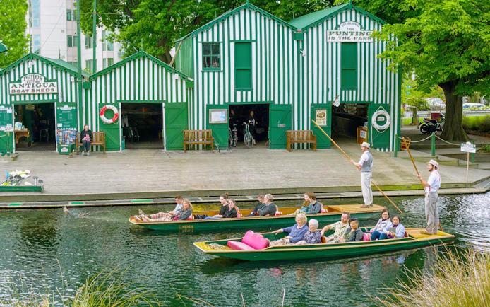 Punting boats on the Avon River in Christchurch near Antigua Boat Sheds.