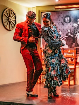 Flamenco dancers performing in Seville, Spain.