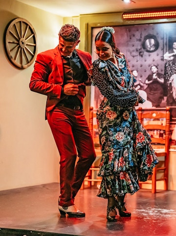 Flamenco dancers performing in Seville, Spain.