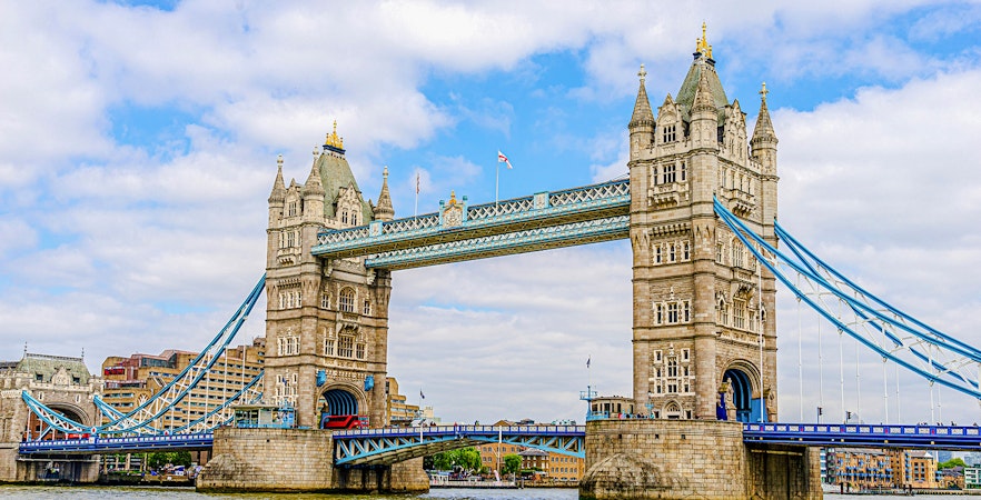 Tower Bridge spanning the River Thames in London.