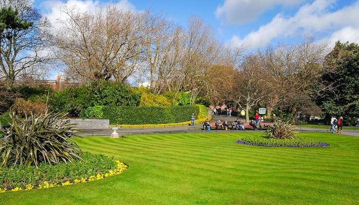 Saint Stephens Green Dublin park with walking paths and lush greenery