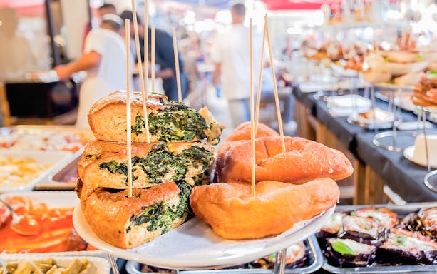 Pastries and spinach pie at Athens Old Town food market.