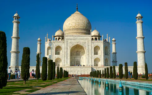 Taj Mahal with reflecting pool on a Same-Day Agra Tour from Delhi.