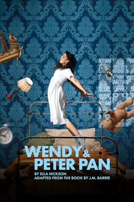 Wendy leaping on a bed with floating objects, promoting Wendy & Peter Pan West End show.